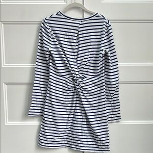 A.L.C. White Blue Striped Knit Long Sleeve Knotted Open Back T-Shirt Dress S